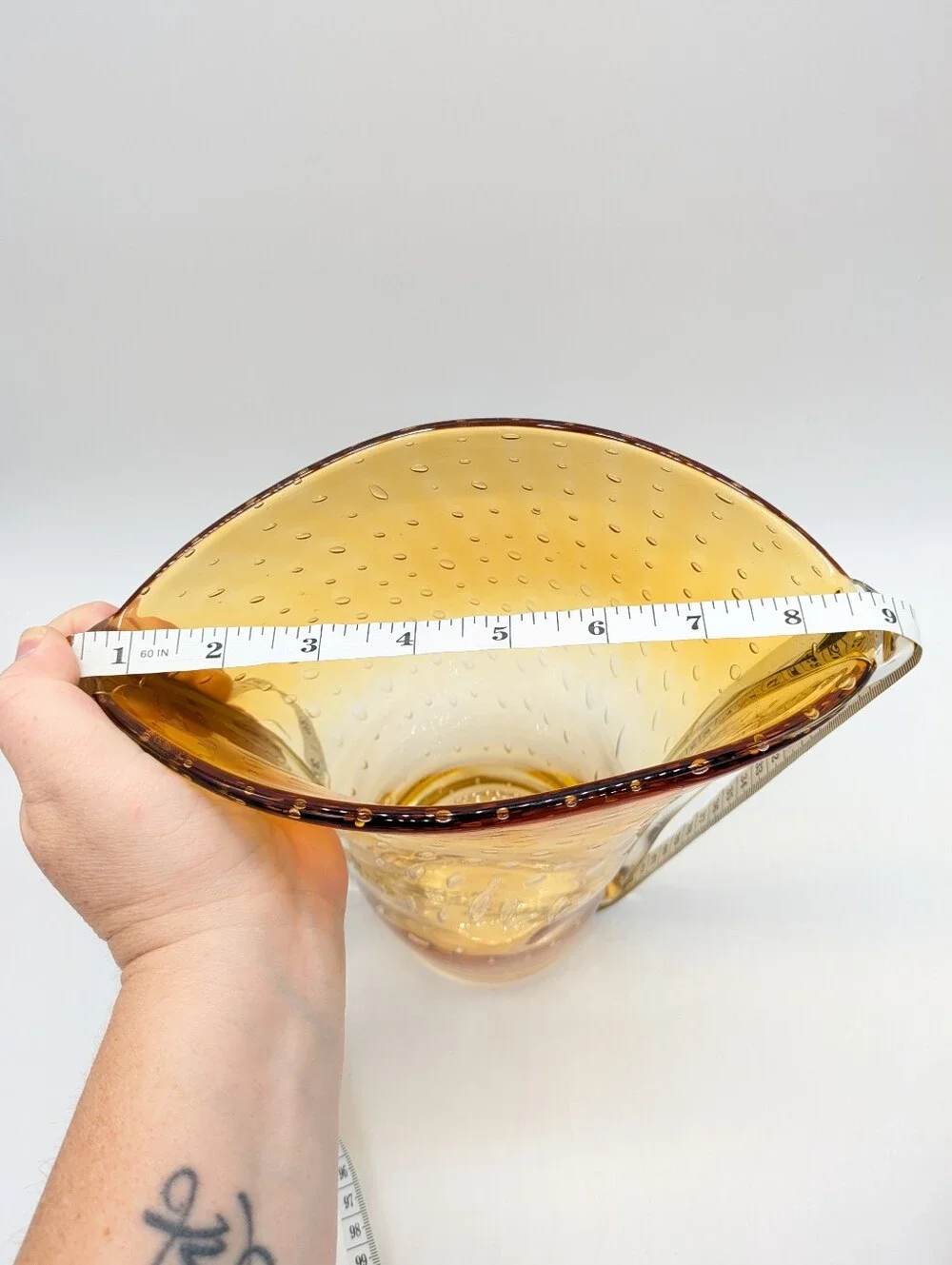 Vintage MCM Orange Brown Amber Controlled Bubble Glass Vase
